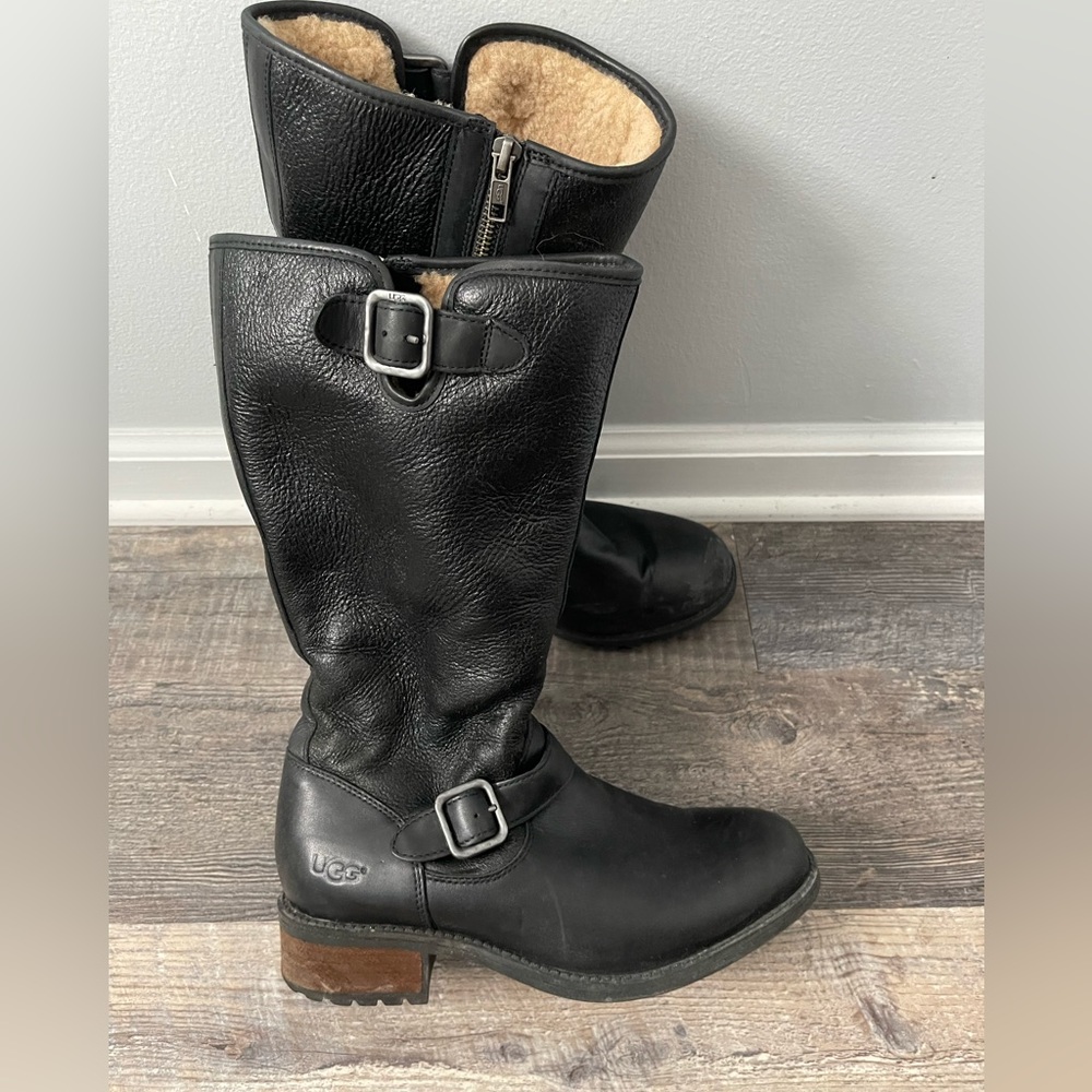 UGG Black Leather Riding Boots